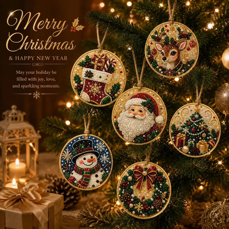6-Piece Christmas DIY Diamond Painting Ornament Set