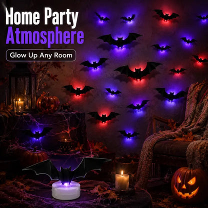 12PCS 3D Bat Light LED Decorations, 12pcs Halloween Spooky Ornaments