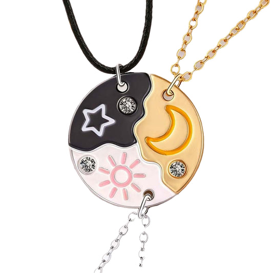 3-in-1 Best Friendship Necklaces for 3, Sun Star Moon Puzzle Matching Pendant Necklace