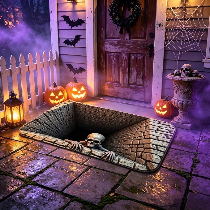 Halloween-themed 3D skull horror rug