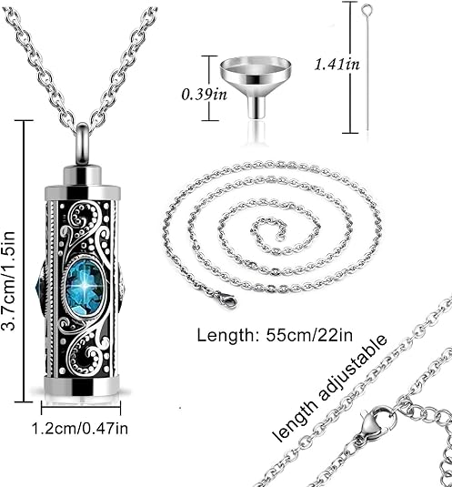 Cylindrical Gemstone Cremation Necklace – Holds Ashes