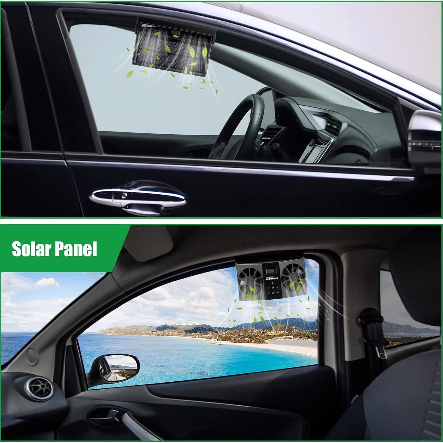 Solar Powered Car Window Fan, Dual-Head with Real-Time Temperature Display