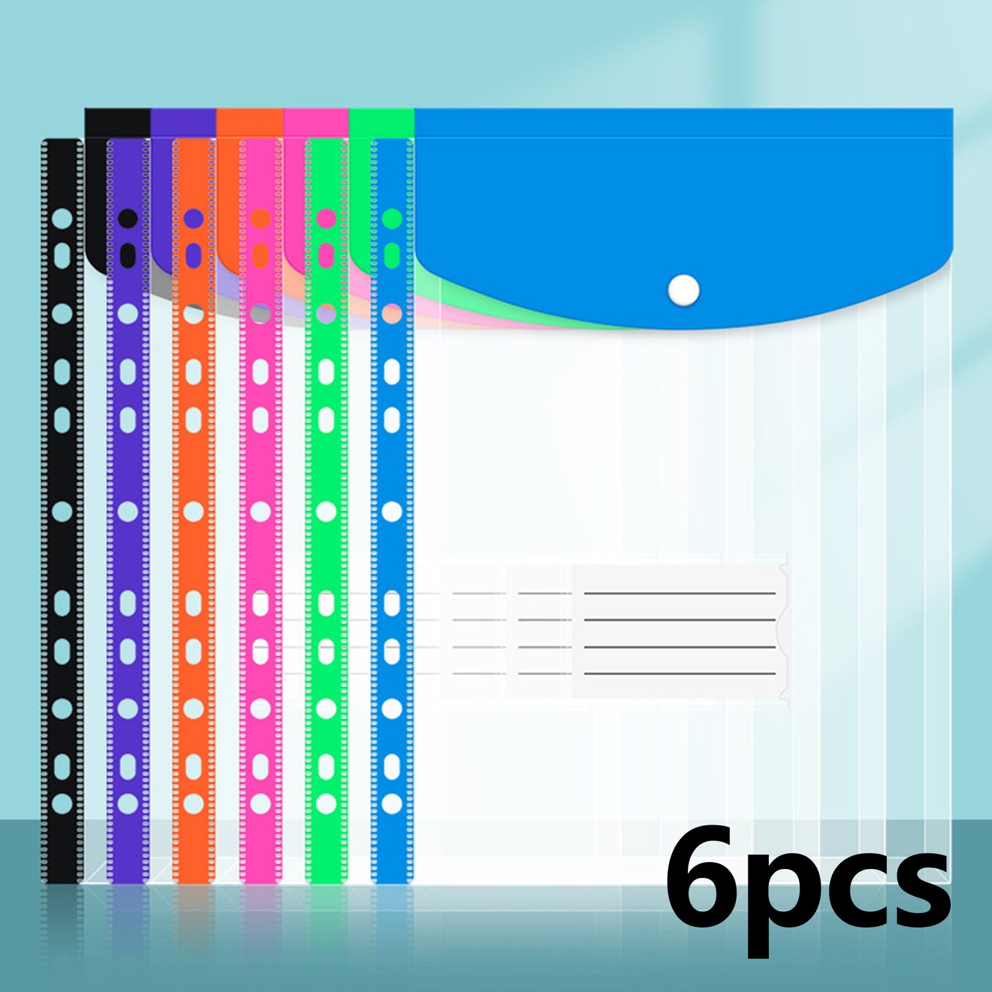 6/12-pack expandable plastic envelope binder pockets, 11-hole expandable binder folder
