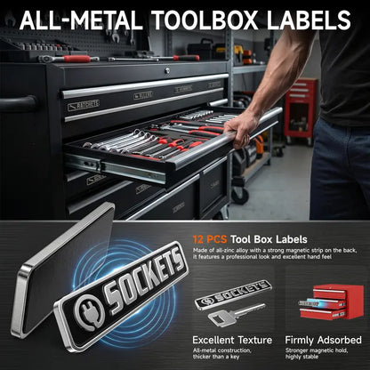 12 Pack of Magnetic Toolbox Labels,Designed for toolboxes