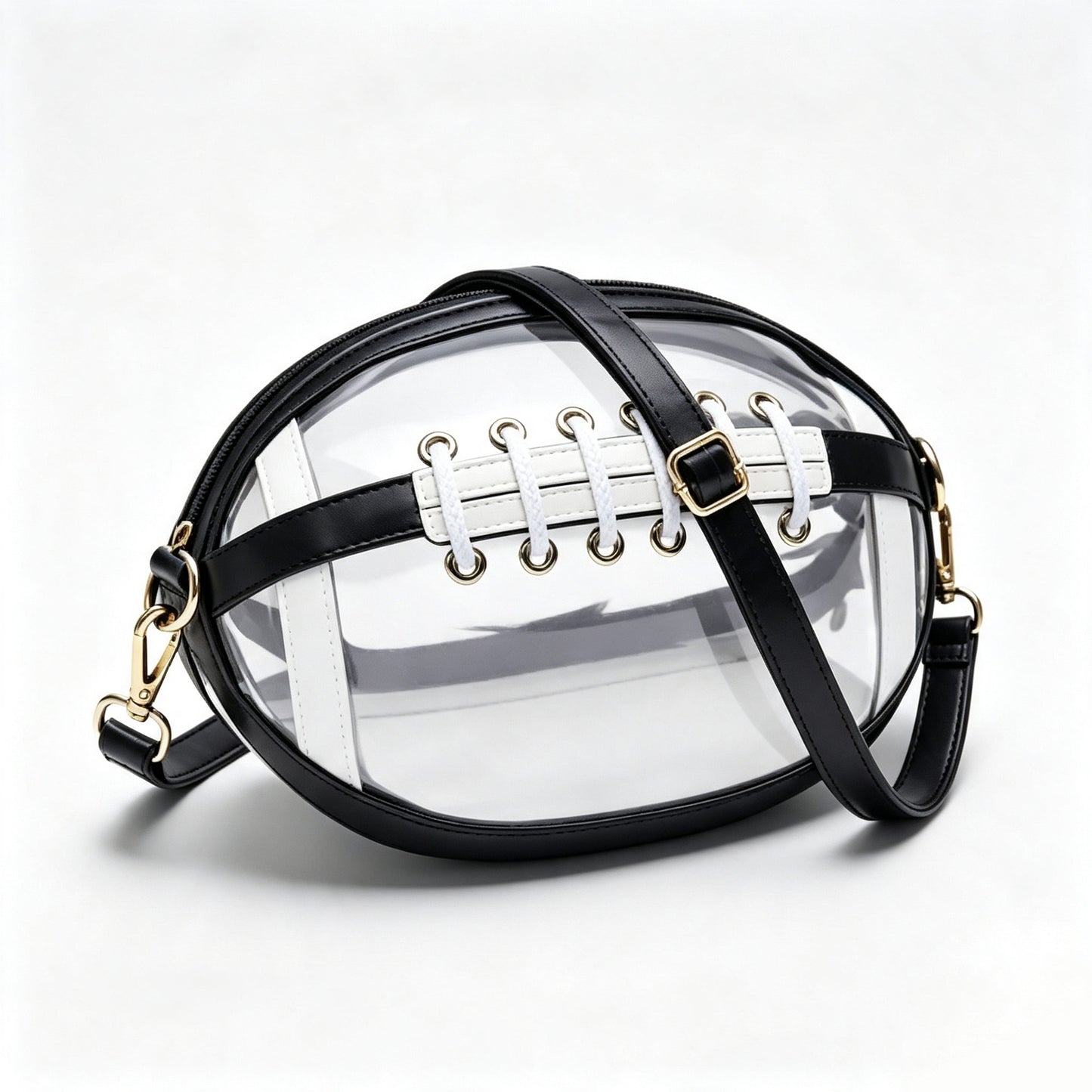 Clear Football-Shaped Crossbody Bag – Stylish Transparent Shoulder Purse