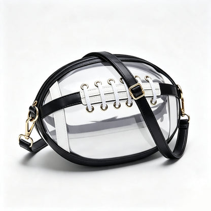 Clear Football-Shaped Crossbody Bag – Stylish Transparent Shoulder Purse