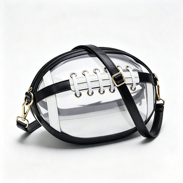 Clear Football-Shaped Crossbody Bag – Stylish Transparent Shoulder Purse