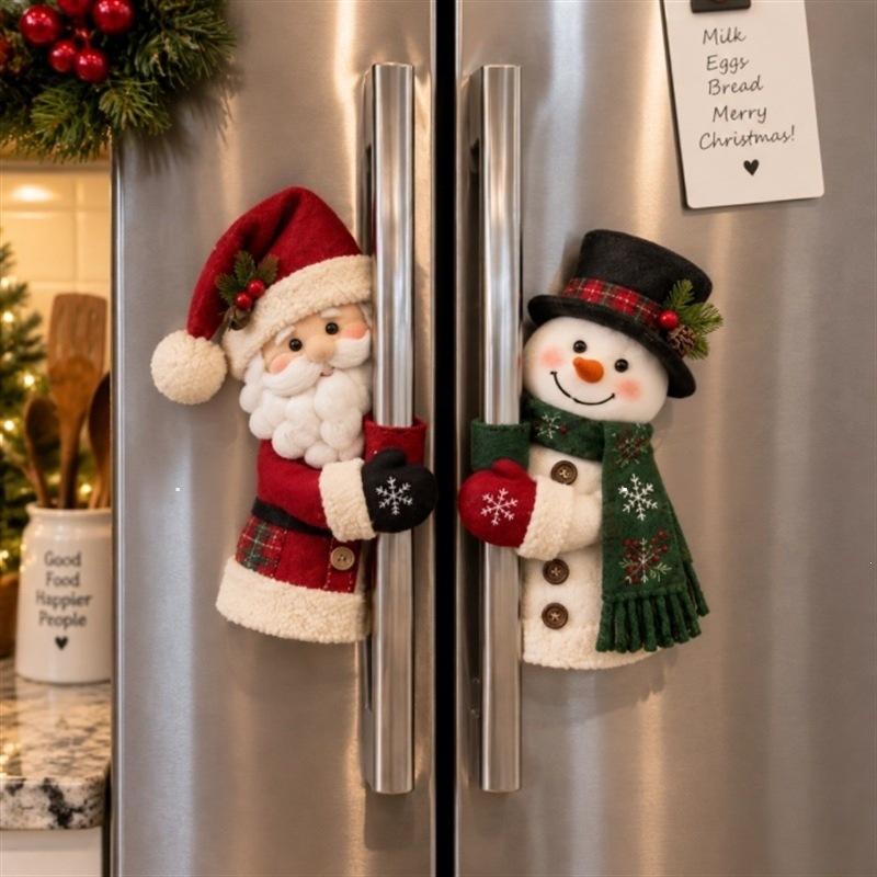 Christmas Handle Covers, Plush Santa & Snowman Handle Huggers for Refrigerator