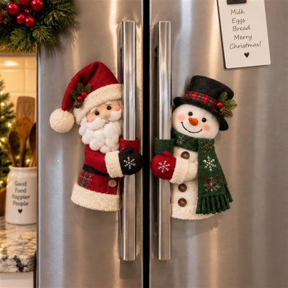 Christmas Handle Covers, Plush Santa & Snowman Handle Huggers for Refrigerator