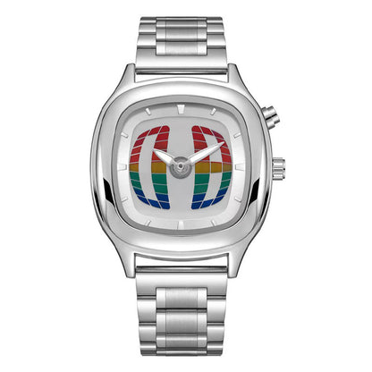 Mens Retro Square Stainless Steel Wristwatch