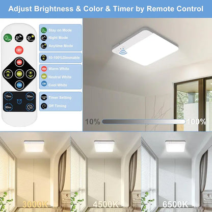 Rechargeable Remote-Controlled Motion-Sensing Ceiling Light