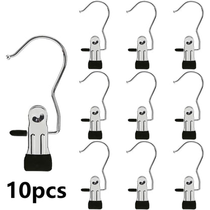 10Pcs Stainless Multi Function Clip Hooks,Laundry Hanging Hooks Clips,Closet Hangers,Boot Clips
