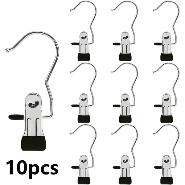 10Pcs Stainless Multi Function Clip Hooks,Laundry Hanging Hooks Clips,Closet Hangers,Boot Clips