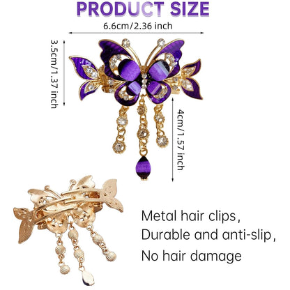 3PCS Bohemian Butterfly Tassel Hair Clips with Rhinestones
