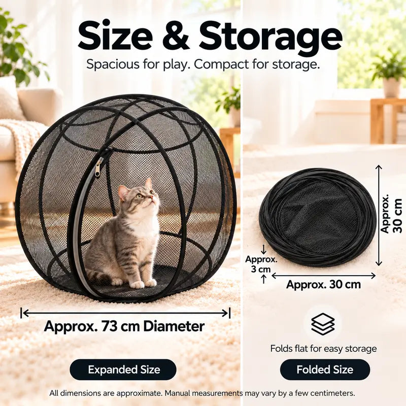 Collapsible Cat Rolling Playpen - Breathable Mesh Outdoor Pet Exercise Tunnel