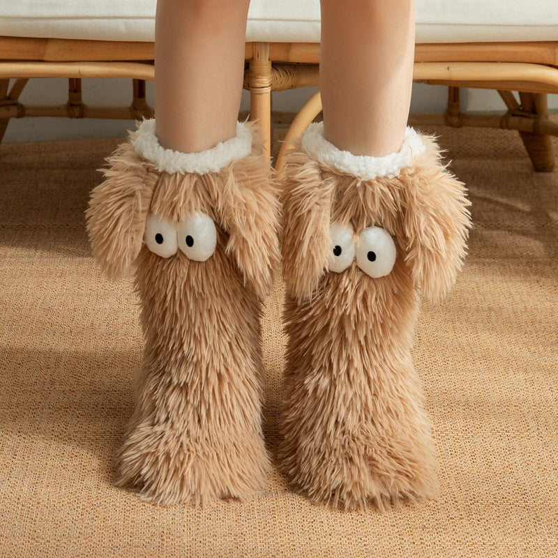 Women's Winter Warm Fuzzy Non-Slip Slipper Socks with Cute Big Eyes