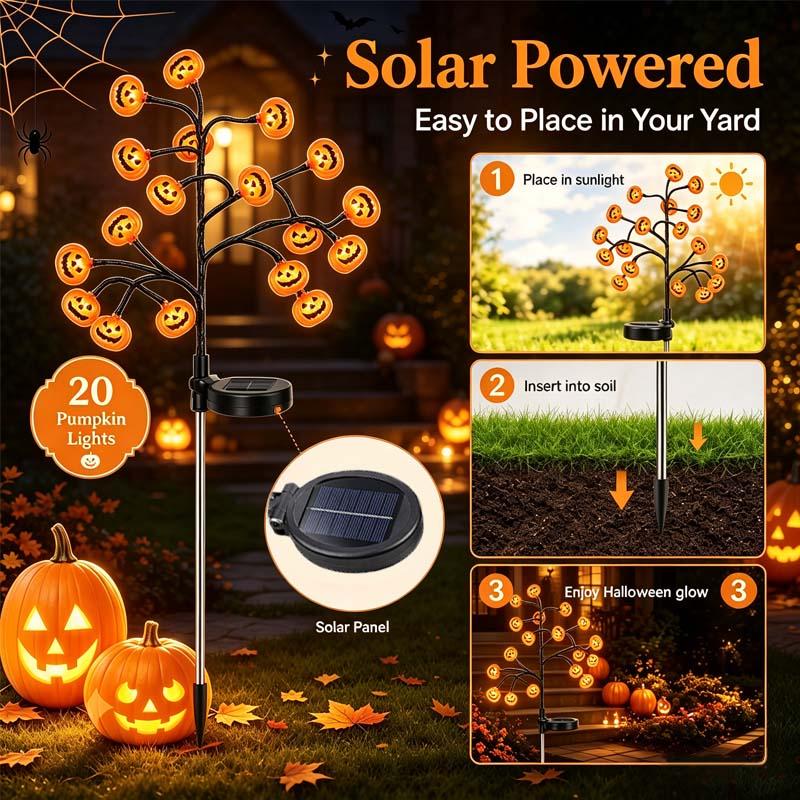 Solar Pumpkin Stake Lights, 20-Head Halloween Garden Lights