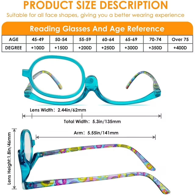 Swivel Lens Magnifying Multifunction Reading Glasses Cosmetic Presbyopia Glasses