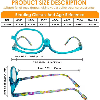 Swivel Lens Magnifying Multifunction Reading Glasses Cosmetic Presbyopia Glasses