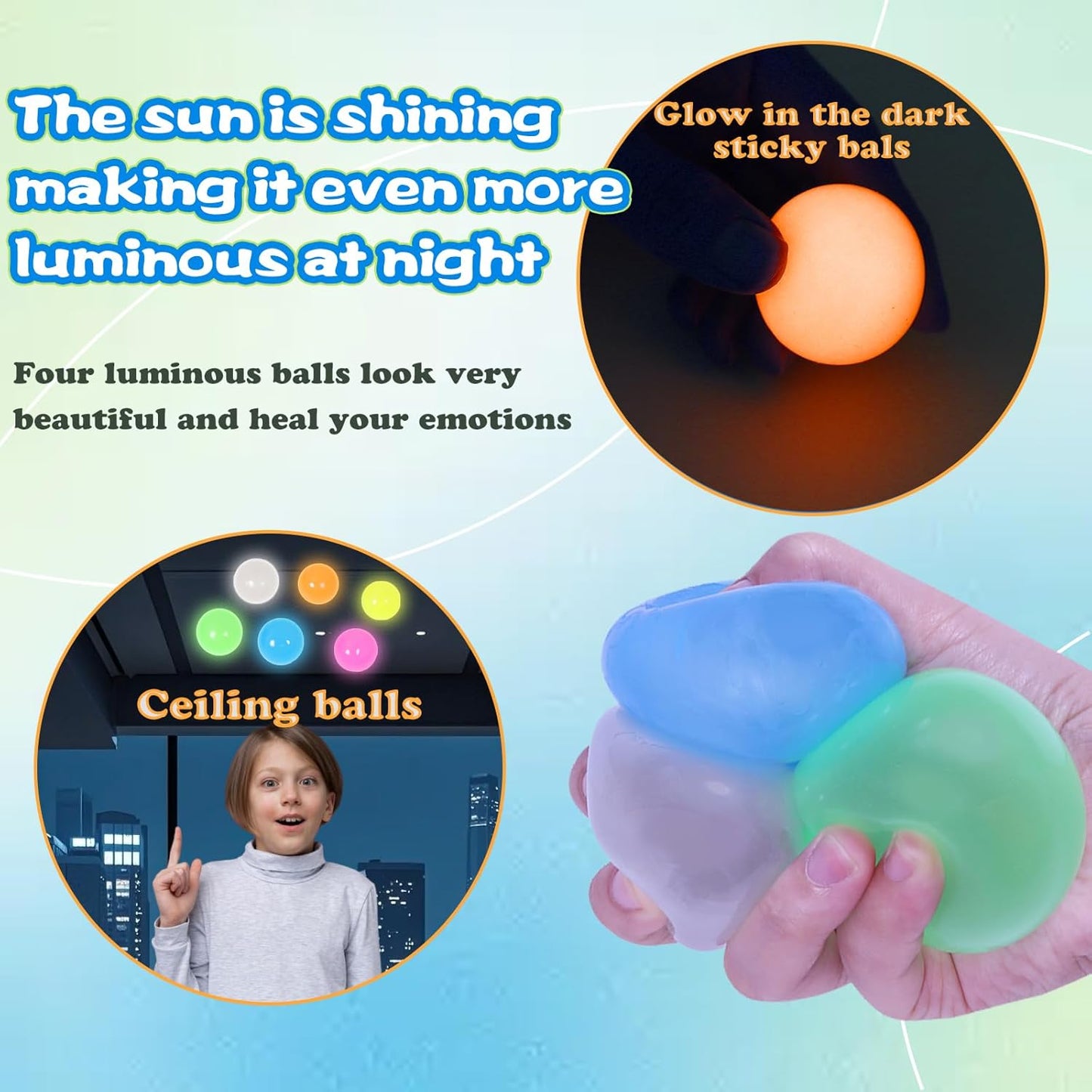 6Pcs Glow in The Dark Sticky Balls Toys