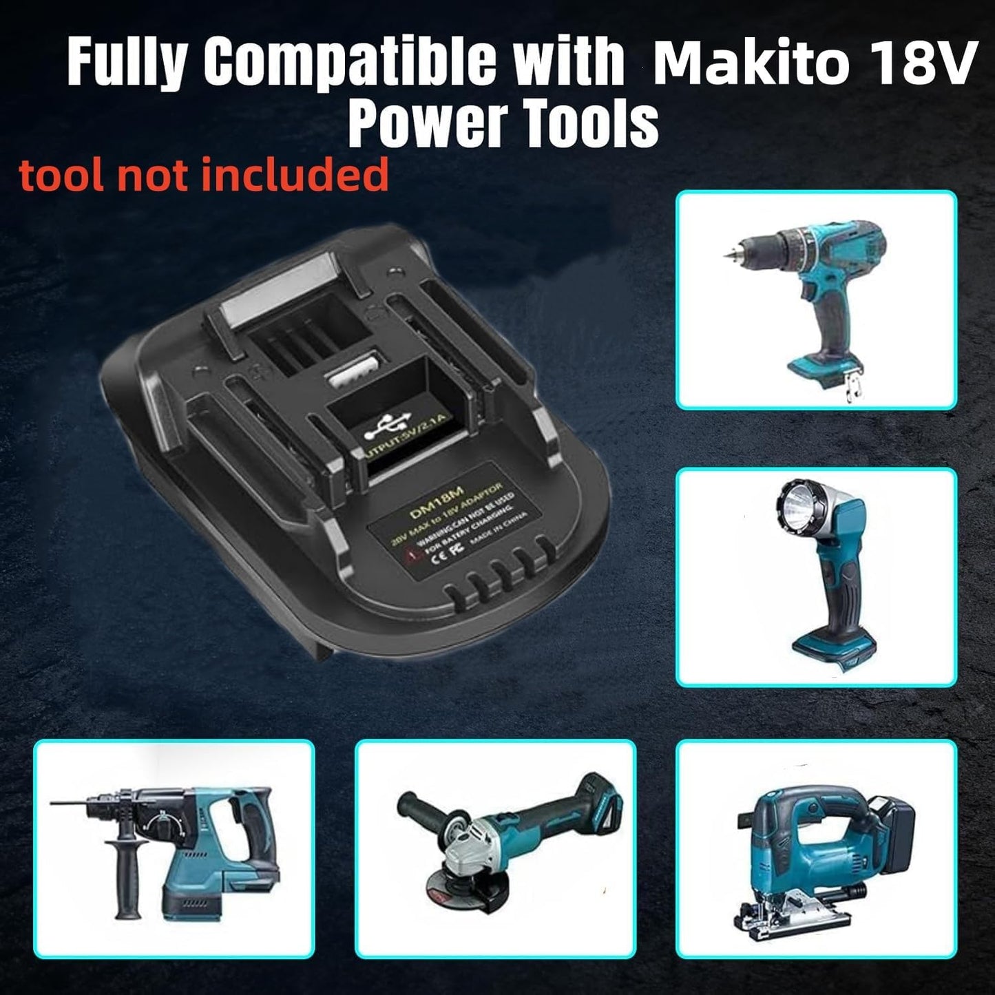 DM18M Adapter for Dewalt & Milwaukee to for Makita w/USB Port