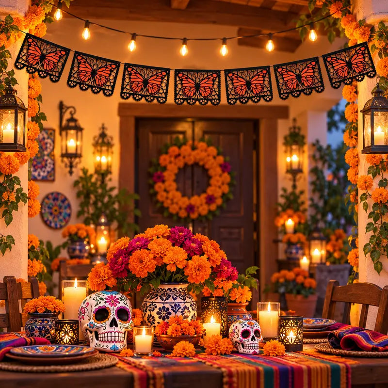 2PCS Monarch Butterfly Day of the Dead Banner
