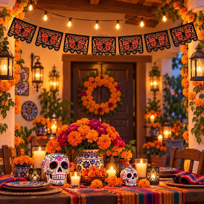 2PCS Monarch Butterfly Day of the Dead Banner