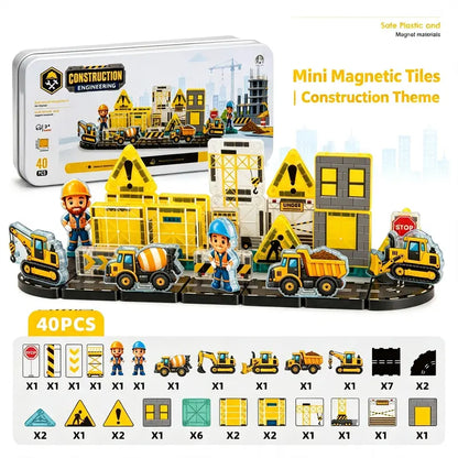 40 Pcs Mini Magnetic Tiles Construction Building Blocks Toy with Iron Storage Box