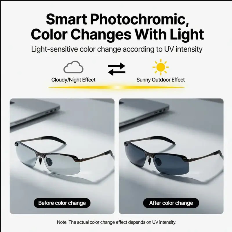 Stylish polarized sunglasses featuring UV400 protection, photochromic properties