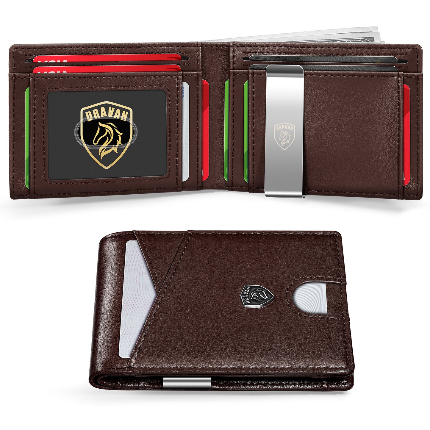 Slim Wallet for Men - Minimalist Genuine Leather Carbon Fiber Rfid Blocking Bifold Credit Card Holder