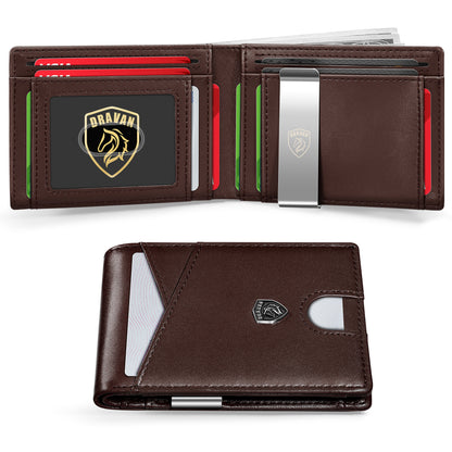 Slim Wallet for Men - Minimalist Genuine Leather Carbon Fiber Rfid Blocking Bifold Credit Card Holder