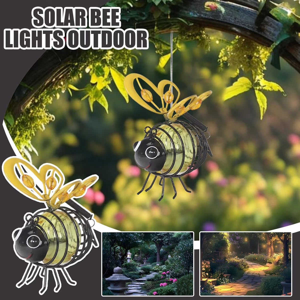 Hanging Solar Bee Light – Warm Amber Glow, Flicker-Free