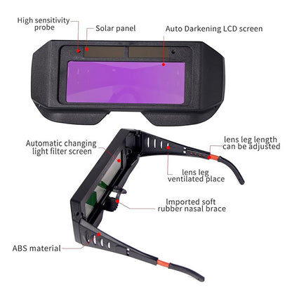 Safety Protective LCD Welding Glasses - Solar Powered Auto Darkening with Adjustable Shade, 2 Sensors