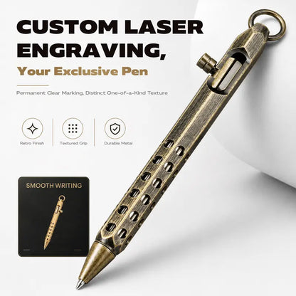 Vintage Brass Style Retractable Writing Pen with Keyring