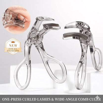 Wide-angle eyelash curler with comb
