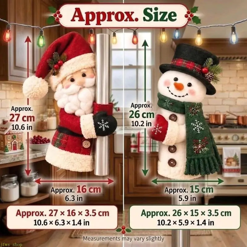 Christmas Handle Covers, Plush Santa & Snowman Handle Huggers for Refrigerator