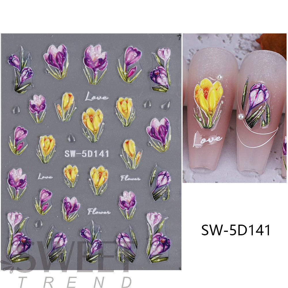 5-Piece Set of Summer Floral Nail Art Stickers