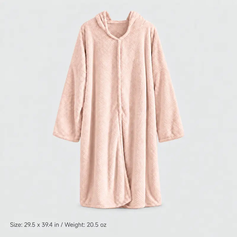 Women's Thickened Long-Sleeve Hooded Fleece Bathrobe (One Size)