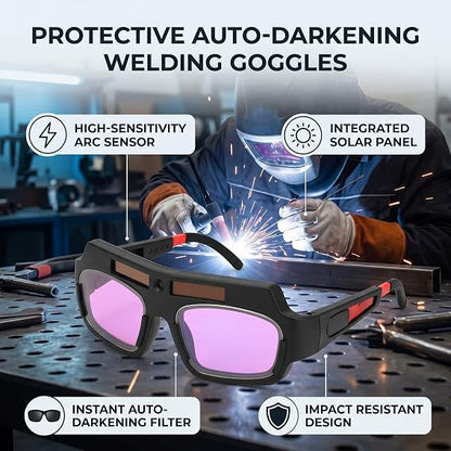 Auto-darkening welding glasses; includes a headband strap
