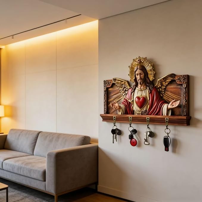 Jesus Sacred Heart Key Holder Wall Mount