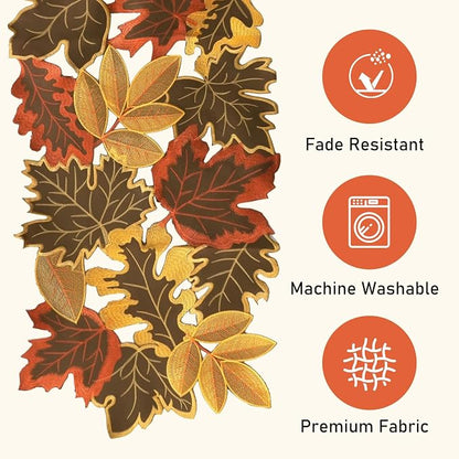Fall Leaf Embroidered Table Runner