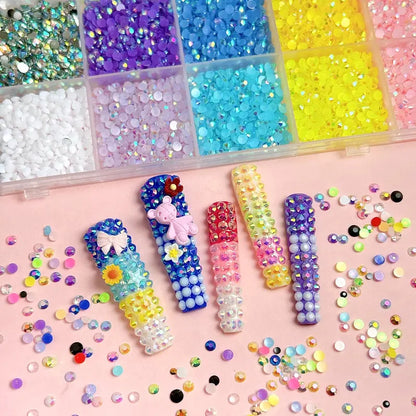24-Piece Multicolor Flat Back Rhinestone Nail Art Kit