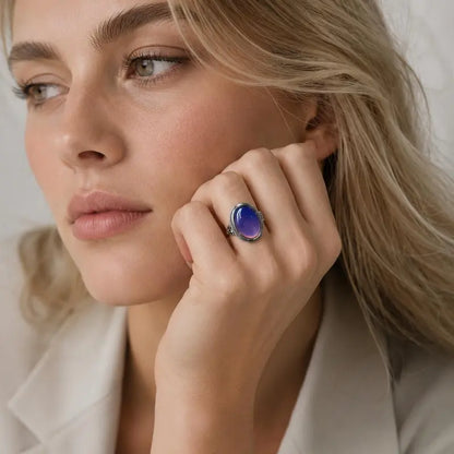 Vintage-Style Woven Oval Mood Stone Ring