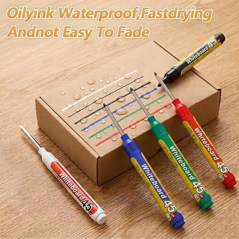 Refillable Water-Resistant Construction Marker, Heavy-Duty Carpenter Pen for Woodworking & Plumbing