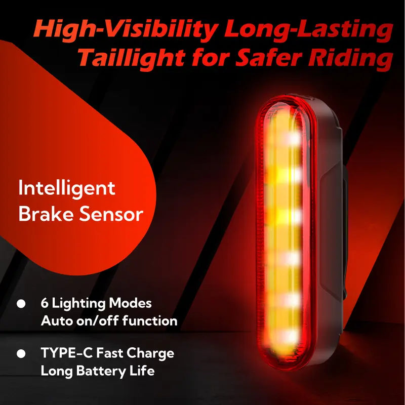 Unisex Smart Bike Tail Light - 3.15in, 5 LED, Laser Indicator, USB-Rechargeable