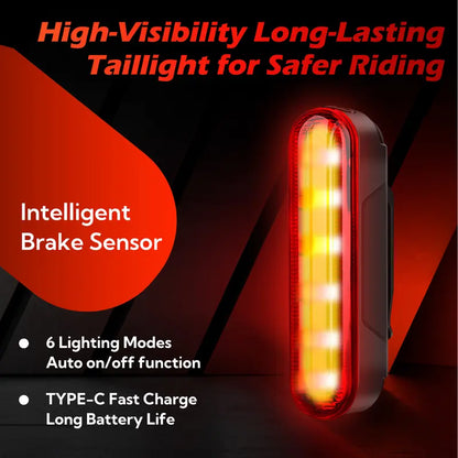 Unisex Smart Bike Tail Light - 3.15in, 5 LED, Laser Indicator, USB-Rechargeable