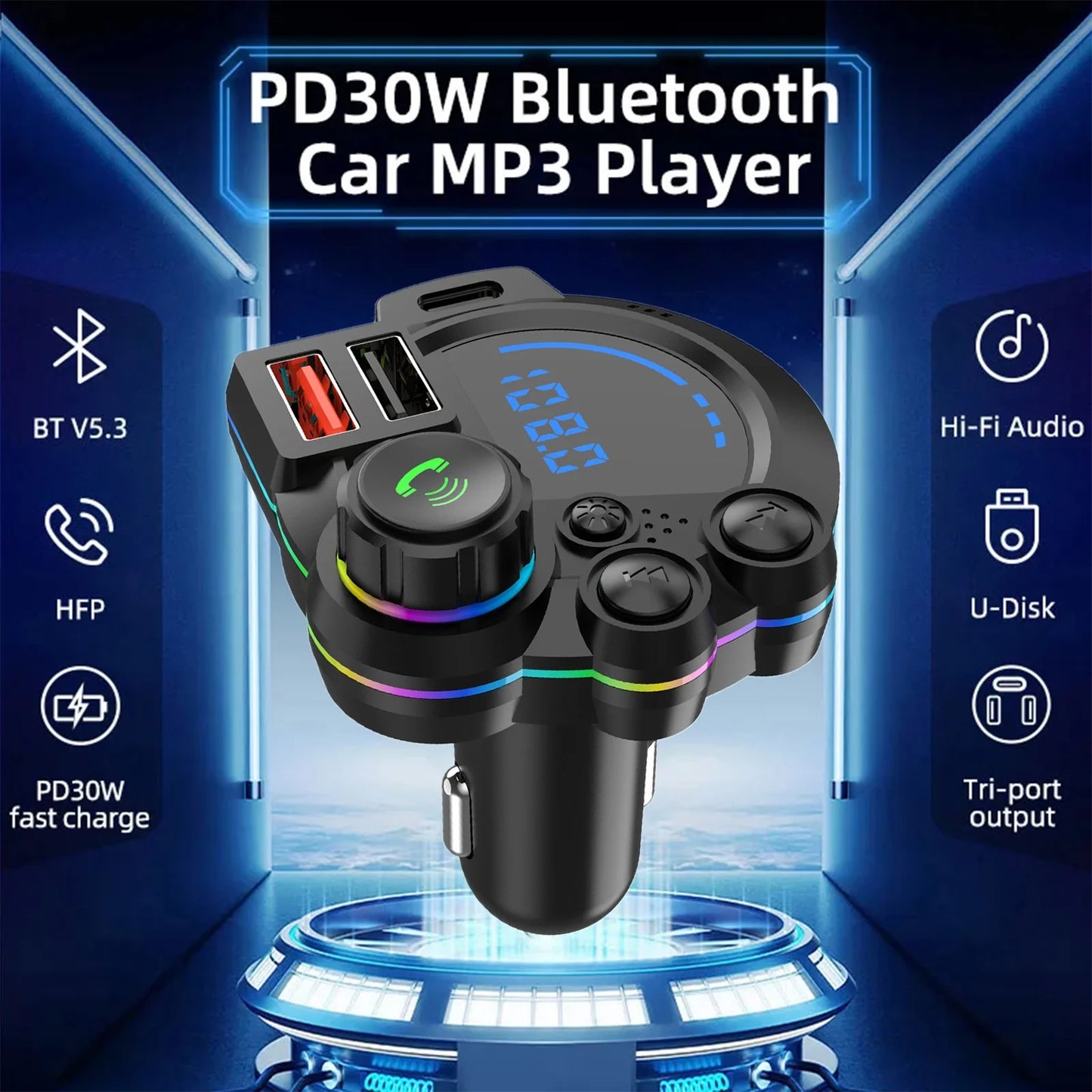 Bluetooth Car FM Transmitter with 20W PD Fast Charging