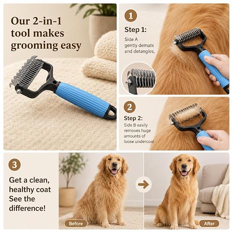 Pet Undercoat Rake Grooming Brush for Long Haired Dogs