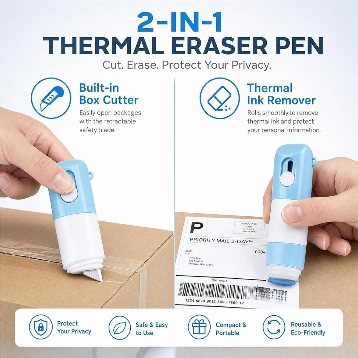 2PCS 2-in-1 Thermal Paper Eraser Pen & Craft Knife