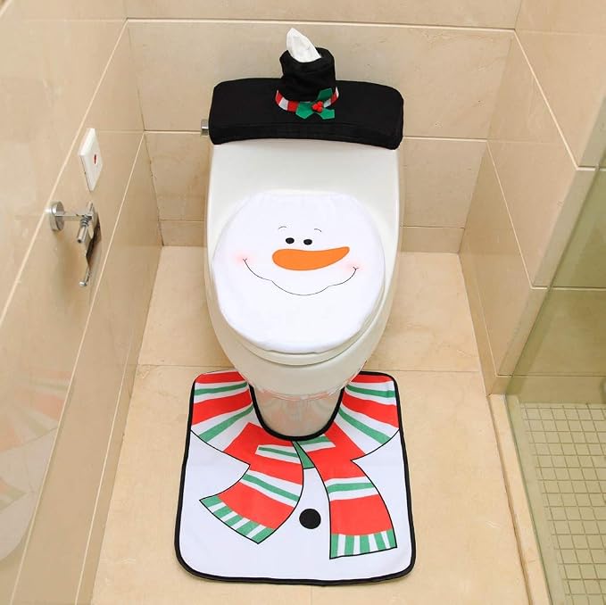 3 Pieces Christmas Toilet Seat Cover Set